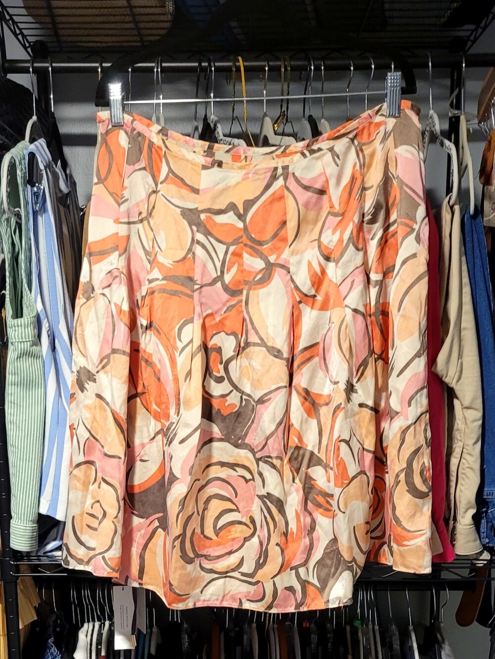 New York & Company Floral Long-Sleeve Tunic in Peach, Pink and Brown